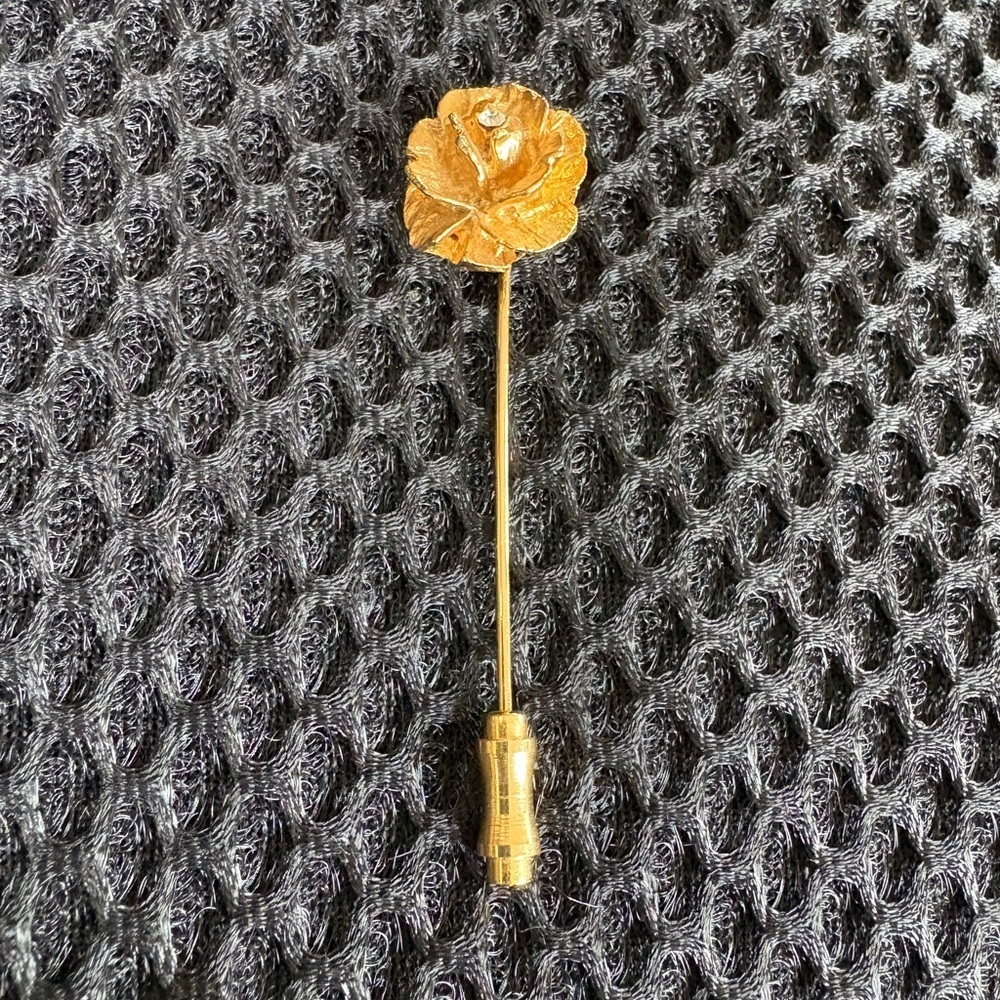 Gold Tone Rose Hat/Scarf Hijab Pin Brooch with Crystal